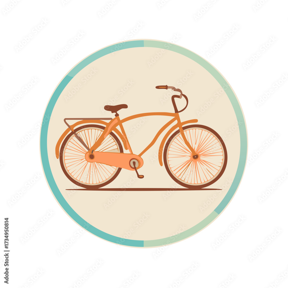 Fototapeta premium Vintage style orange cruiser bicycle vector illustration with fenders and a luggage rack within a decorative circular frame