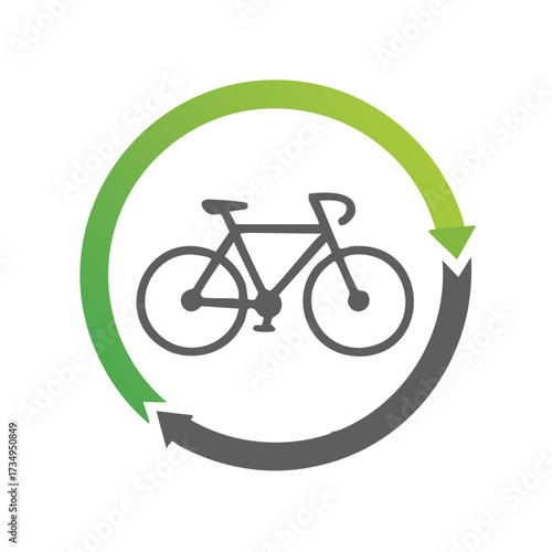 Recycle bike graphic, green and grey arrows cycle, ecological bicycle icon, environmentally friendly riding, save the environment concept.