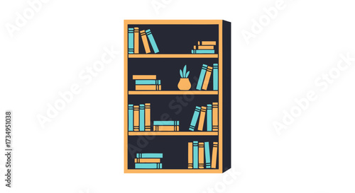 Modern bookshelf full of books. Vector icon of a bookcase for home or office interior design. Furniture for a library or study room.
