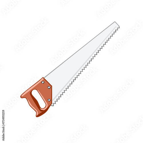 Essential hand saw illustration featuring a classic wooden handle and sharp metal teeth for carpentry and woodworking projects