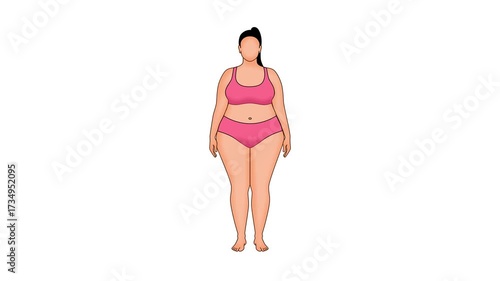 Comparison of weight loss, before and after weight loss training, starting from a fat body, resulting in a slimmer posture. Diet concept. 2D render.