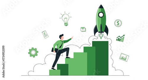 Business Journey To the Sky: An Innovative Climbing Rocket Launching Symbol