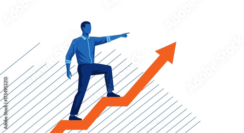 Business Leader Climbing Upward Arrow Illustrating Success, Determination, And Growth