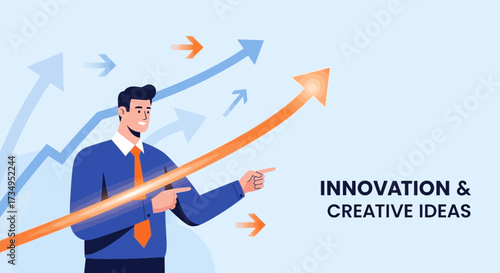Business Leader Illustrating Progress, Innovations, And Creative Concepts With Upward Arrows
