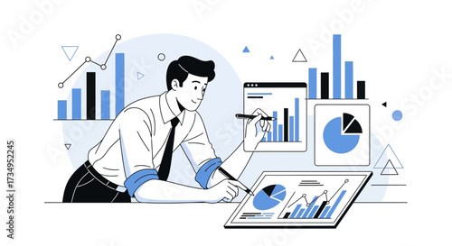 Business professional analyzing financial data and creating reports in diagram form
