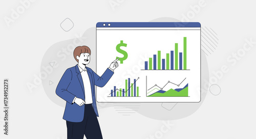 Business Leader Pointing to Rising Financial Performance on a Digital Display