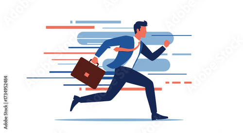 Business man running with a briefcase represents success, speed, and urgency in the workplace