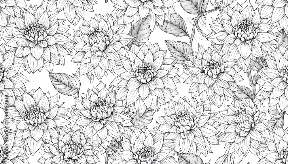 Obraz premium Intricate Floral Pattern in Black and White, Monochrome Flower Design