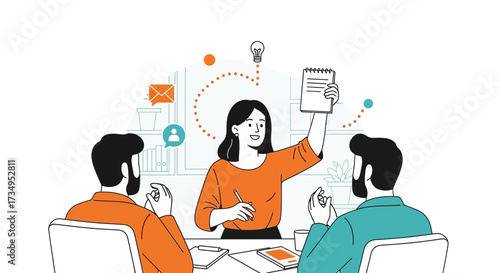 Business meeting with team members discussing new innovative ideas vector illustration