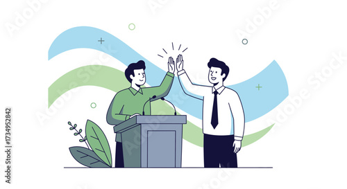 Business Partners Celebrating Success Together in Vector Illustration Style Depiction
