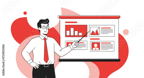 Business Professional Presenting Data Charts On A Whiteboard Displaying Statistical Information