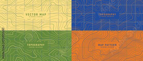 Colorful Topographic Map Vector Set with Contour Line Patterns.