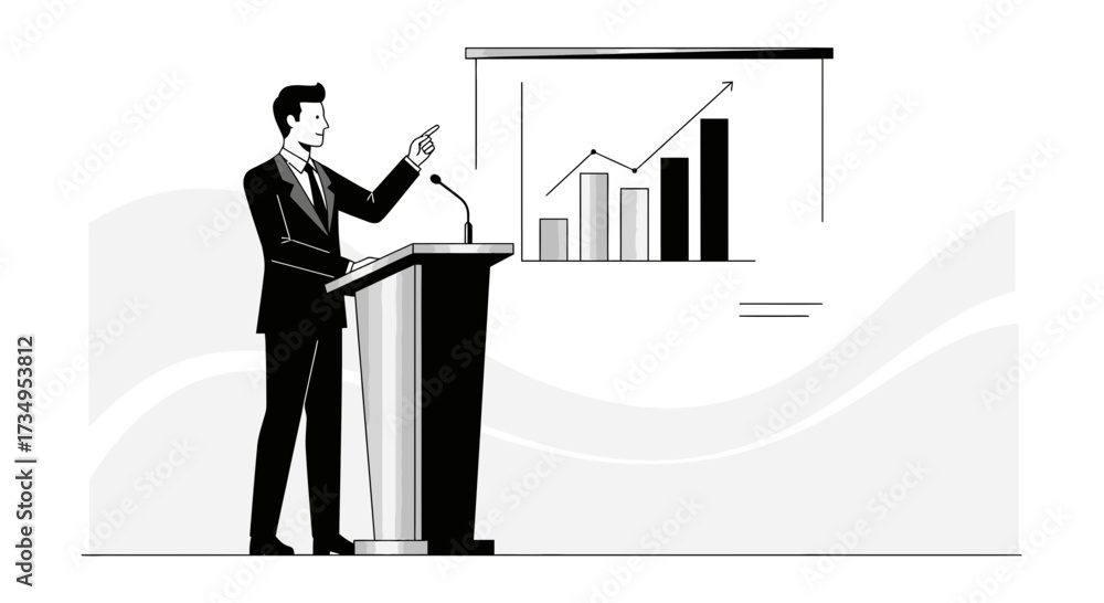 Fototapeta premium Business Presentation Depicting Growth And Success In A Clean Black And White Illustration