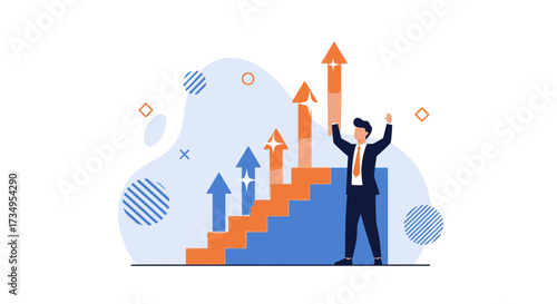 Business Success: A Confident Professional Celebrates Achieving Goals and Reaching New Heights
