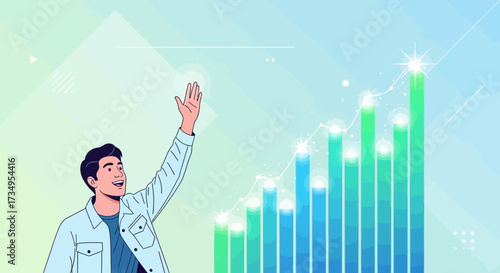 Business Success Manifested: A Person Celebrates Growth in Financial Charts Display
