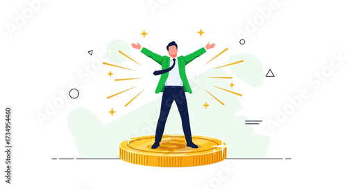 Business Success, Wealth, and Financial Triumph Depicted Through Vector Illustration