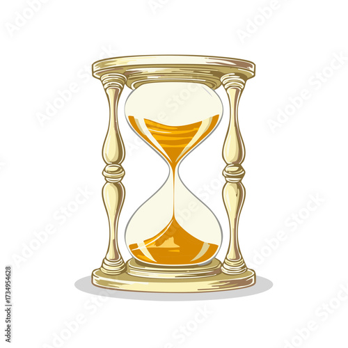 Vintage sand timer with golden frame and flowing yellow sand symbolizing the passage of time