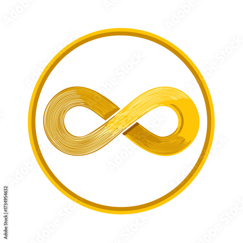 Abstract Golden Infinity Symbol Illustration in a Circular Border for Limitless Concepts