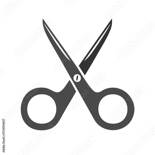 Minimalist dark grey open scissors graphic illustration for cutting tasks crafts office and tailoring