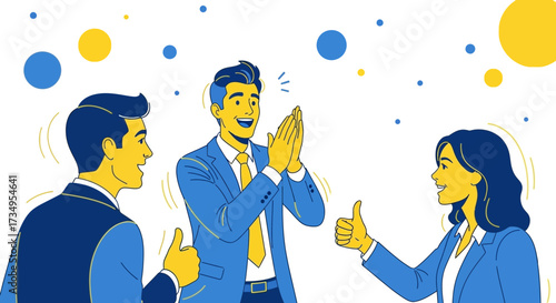 Business Team Celebrating Success with Gestures, Smiles, and Positive Energy