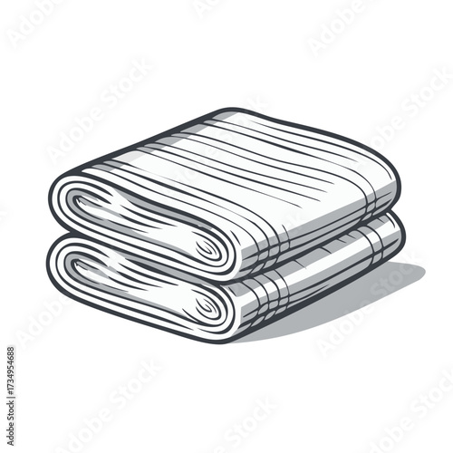 Two folded towels stacked on top of each other with striped pattern in black and white illustration
