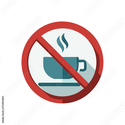 No hot beverage sign with coffee cup and steam crossed out by red prohibition symbol