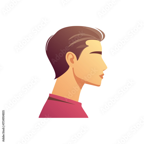 Young man's profile in flat style, male character, design element, gradient