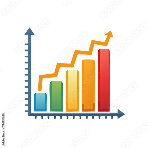 Growing bar graph with arrow showing upward trend, concept of increase, progress