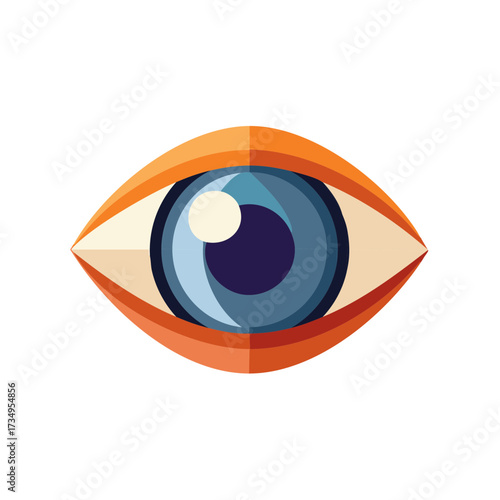 Flat Vector Illustration of a Human Eye with Blue Iris and Orange Eyelid