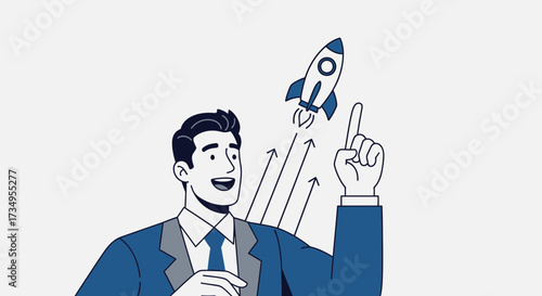 Business Visionary Announces Startup Success With Rocket Launch Metaphor and Upward Progression