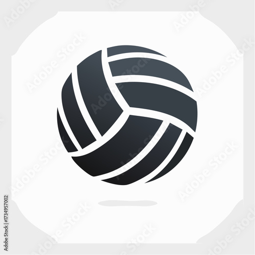 A minimalist, modern, stylized, and abstract volleyball icon with bold black and white stripes, presented on a clean white background with subtle grey accents in a flat design style for spor