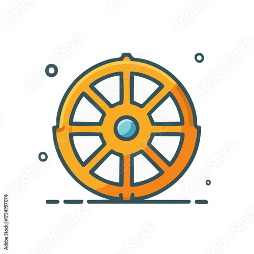 Dharma Wheel Depiction Eight Spokes in Traditional Buddhist Iconography Symbolic Design