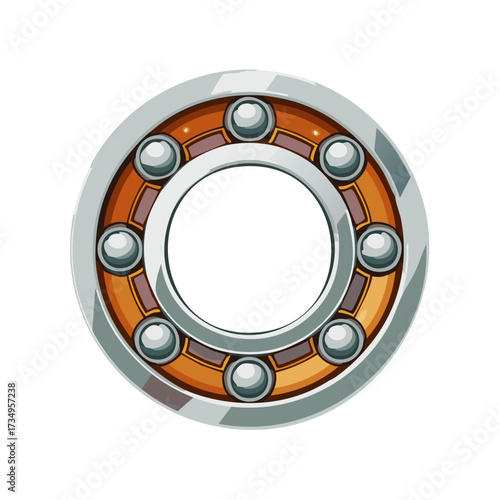 Close up illustration of a ball bearing with metal balls for machinery and industrial use; engineering part, vehicle equipment