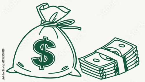 Vector art of bag of money with dollar sign and stack of cash