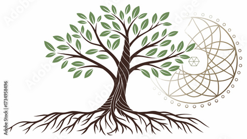 Vector art of tree of life with sacred geometry