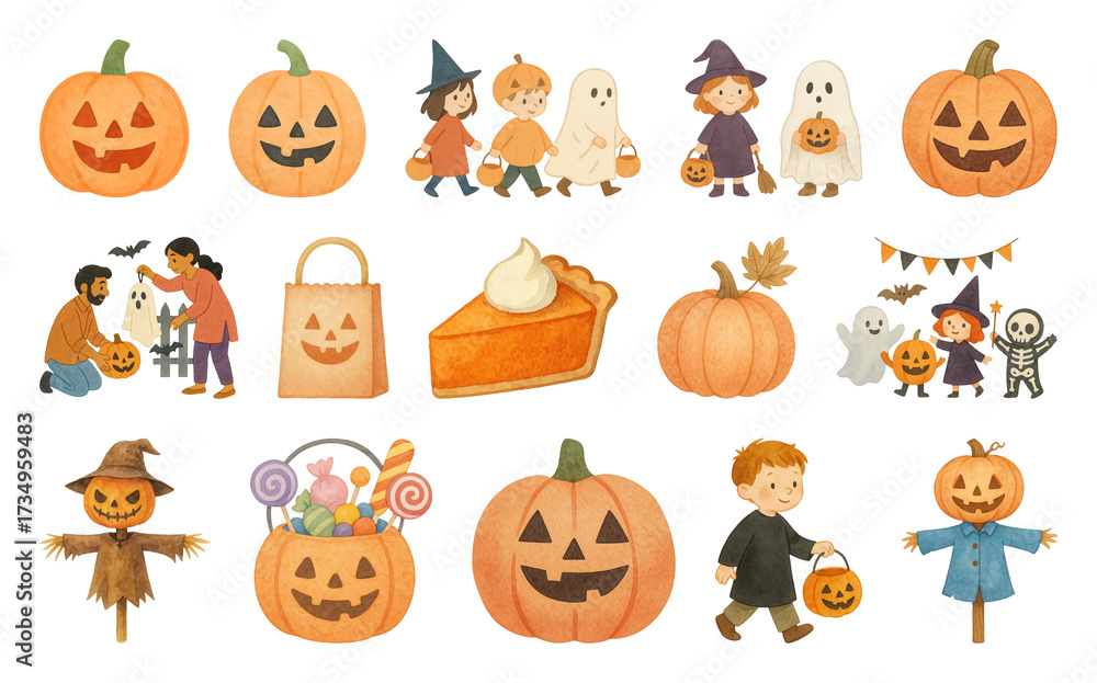 Obraz premium Charming Halloween cartoon illustrations.