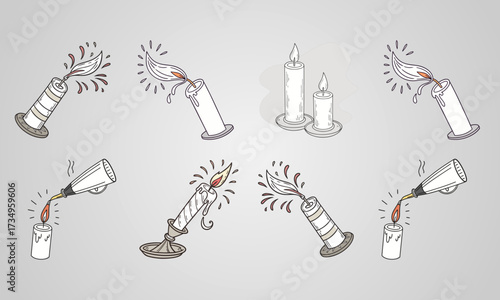 Candle blowing isolated on white background. Trendy and modern Blowing candle with holder