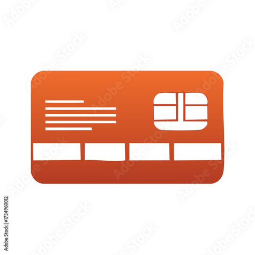 Orange Debit Credit Card Icon with EMV Chip for Payment Transactions and Financial Services
