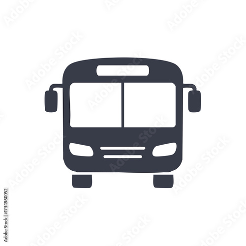 Simple dark gray silhouette icon of a front view public transport bus or coach vehicle