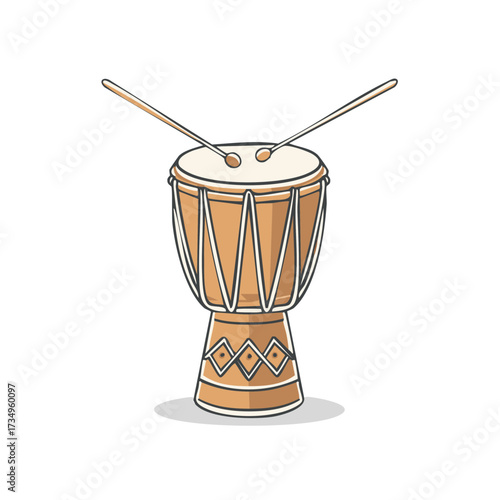 African djembe drum with drumsticks vector illustration of a traditional musical instrument