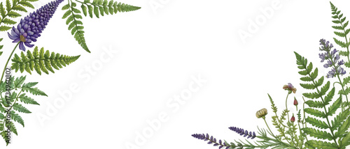 Fern leaves frame border on white background