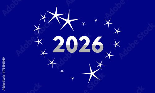Celebratory design with stars and the year 2026 on a blue background for future events and resolutions