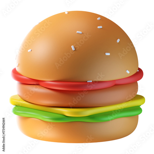 Delicious 3D Rendered Burger on Transparent Background with Fresh Ingredients and Realistic Texture