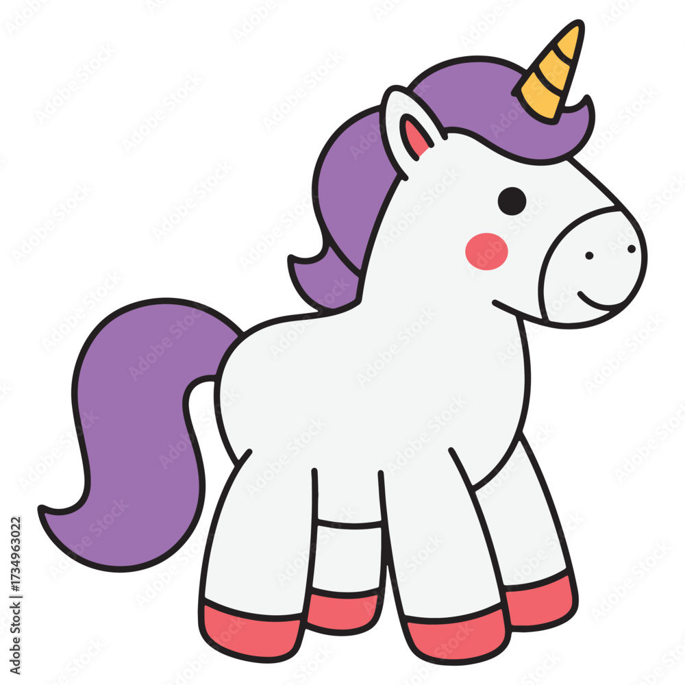Obraz premium Cute Unicorn Toy Illustration with Purple Mane and Horn, Adorable Plaything for Children