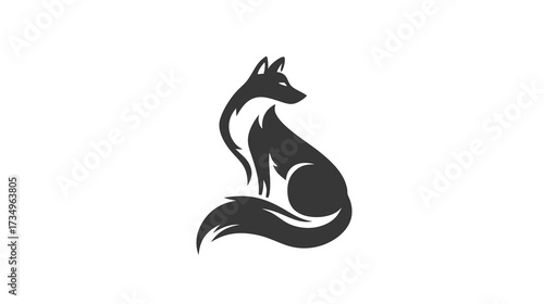Elegant black fox silhouette logo design. Stylized sitting animal icon, minimalist vector art for wildlife branding.