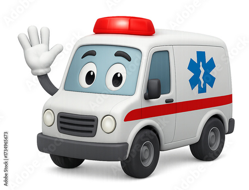 Happy ambulance mascot waving red lights.png, Happy ambulance mascot waving red lights