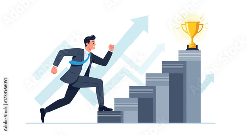 Businessman Striving For Success And Reaching His Goals Up The Corporate Ladder