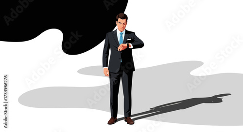 Businessman checking time on his smart watch in a professional business style illustration
