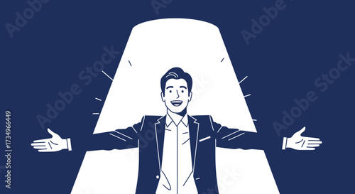 Businessman Welcoming Bright Opportunities Emerging From Illumination in Illustration