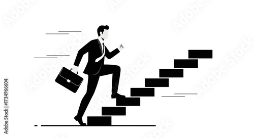 Businessman climbing stairs, represents success, growth and career development in business